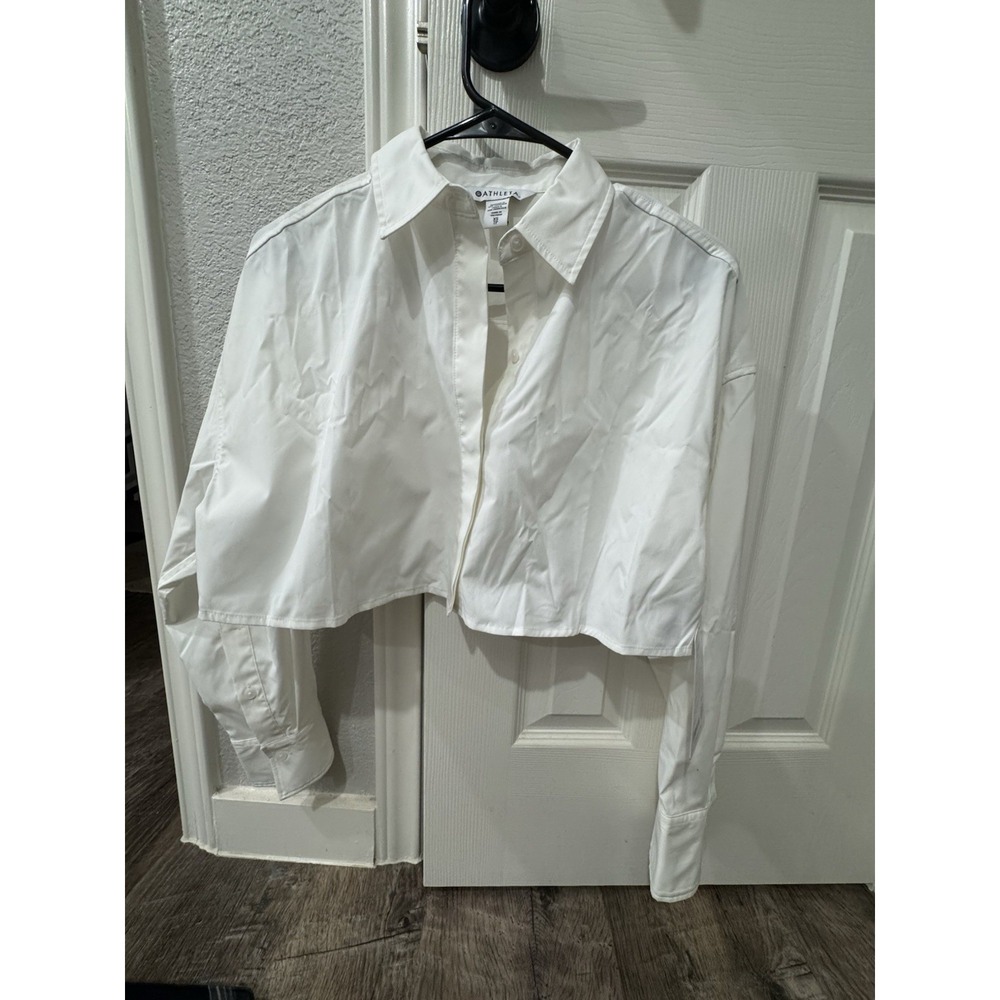 Athleta Women's XS Midday Ultra Cropped Shirt White Long Sleeve